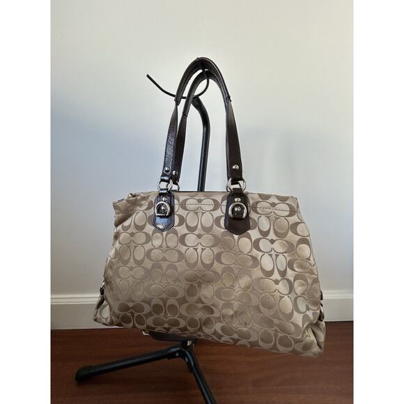 Coach Y2K Ashley Carryall Shoulder Bag Brown F15510 CC Logo Leather Canvas Read - Picture 6 of 10